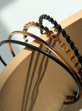 leryae韩国进口发饰基础百搭黑色玳瑁色波浪带齿洗脸发箍头箍压发