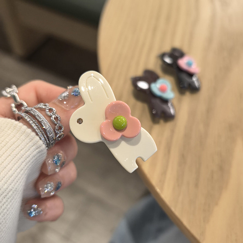 韩国进口发饰AZNAVOUR/AZ乖巧萌呆呆小兔子花朵发夹扣夹边夹