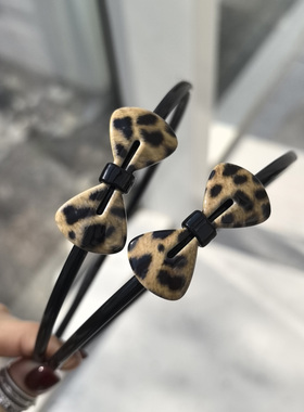 韩国进口AZNAVOUR/AZ发饰棕色豹纹时髦圆润蝴蝶结发箍头箍压发