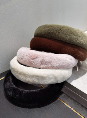 aidemoli韩国进口发饰日韩秋冬仿兔毛高颅顶淡粉白色黑色头箍发箍