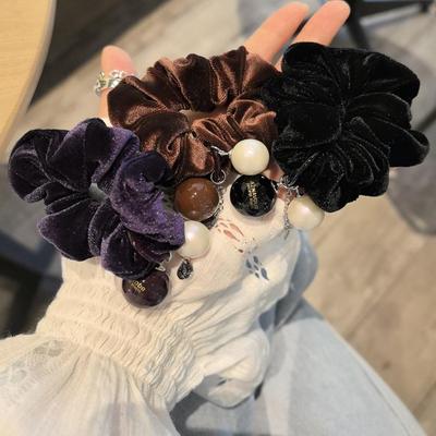 韩国进口AZNAVOUR AZ发饰秋冬新款丝绒天鹅绒圆球珍珠肠圈发圈