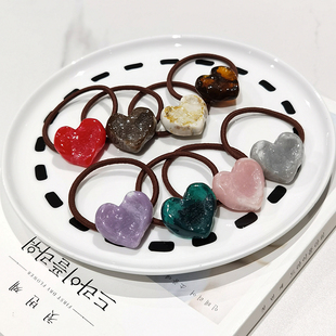 aidemoli韩国进口发饰日韩少女爱心桃心石头质感发圈皮筋发绳头绳