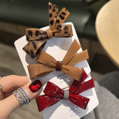 韩国进口AZNAVOUR AZ发饰漂亮飘带蝴蝶结酒红豹纹鸭嘴夹发夹边夹