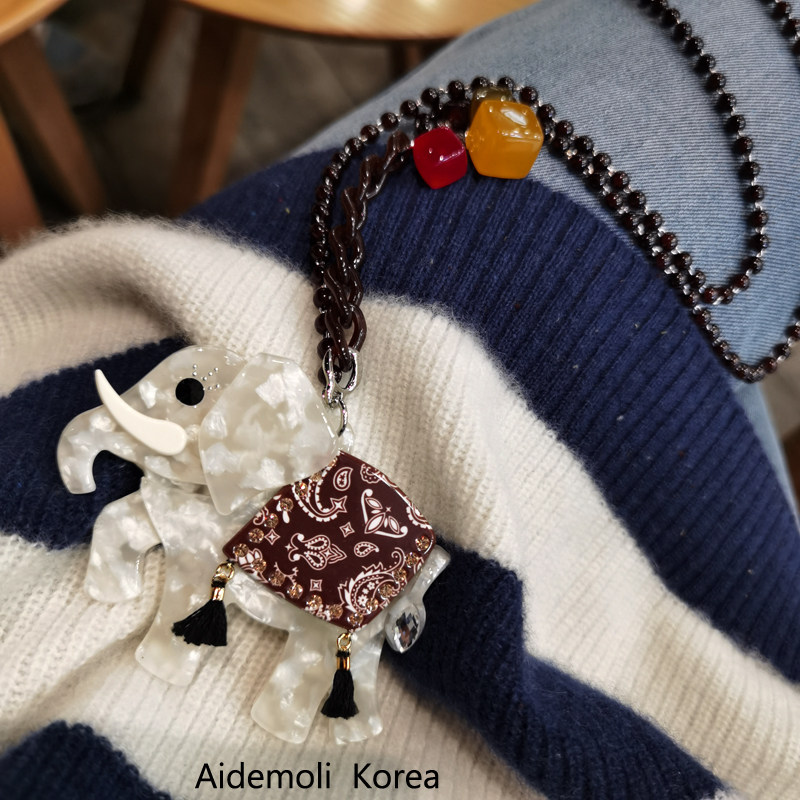 韩国进口 aznavour az 饰品水墨晕染吉祥大象长款毛衣链项链
