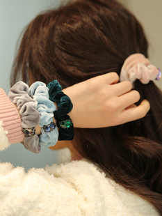 leryae韩国进口秋冬新款 发饰丝绒天鹅绒肠圈发圈水滴宝石款