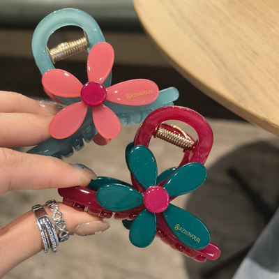 韩国进口AZNAVOUR AZ发饰漂亮花朵五瓣花8cm抓夹鲨鱼夹