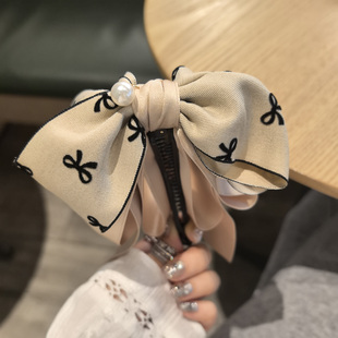 LERYAE韩国进口发饰植绒小蝴蝶结纹理布艺防滑齿香蕉夹竖夹发夹