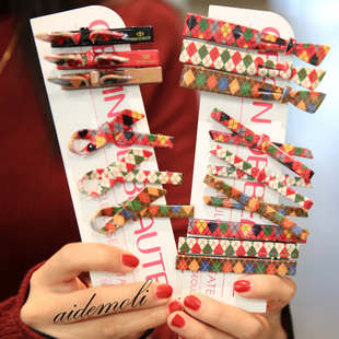 发饰圣诞节菱形格子蝴蝶结鸭嘴夹发夹 韩国进口 AZNAVOUR