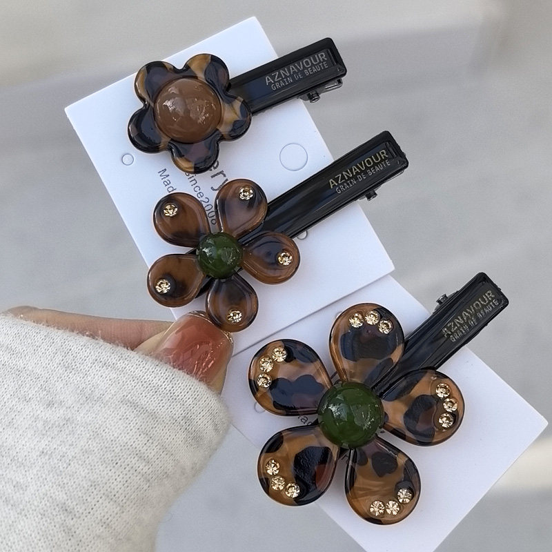 韩国进口AZNAVOUR/AZ发饰焦糖豹纹花朵小花儿鸭嘴夹发夹边夹