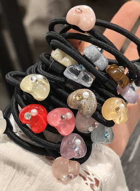 LERYAE韩国进口发饰彩色立体爱心水钻珍珠小发圈发绳皮筋