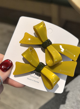 韩国进口AZNAVOUR/AZ发饰显白芥末黄不对称蝴蝶结鸭嘴夹发夹边夹