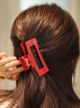 aidemoli韩国进口发饰新年chao显白酒红色弧形长方形鲨鱼夹抓夹