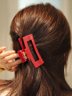 aidemoli韩国进口发饰新年chao显白酒红色弧形长方形鲨鱼夹抓夹