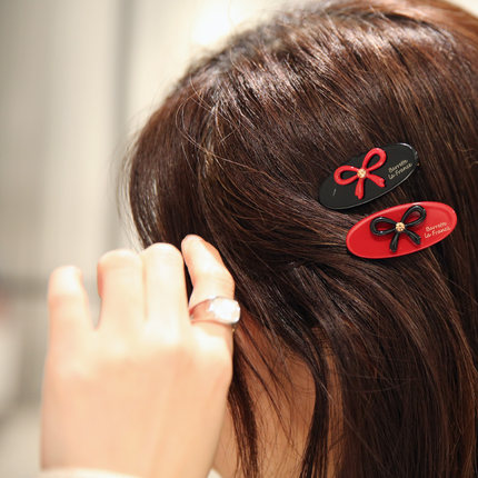 LERYAE韩国进口发饰ins网红椭圆小金标蝴蝶结鸭嘴夹发夹边夹