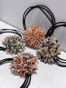 aidemoli韩国进口发饰日韩仿水晶彩色珠子红色深蓝绿发圈皮筋发绳