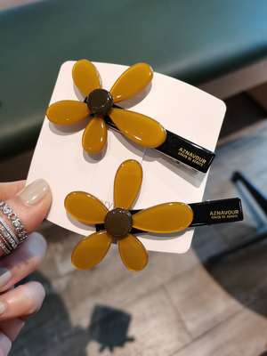 韩国进口发饰AZNAVOUR/AZ显白芥末黄墨绿酒红豹纹花朵鸭嘴夹发夹