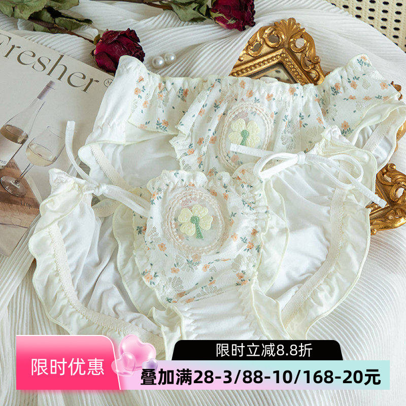 内裤女日系碎花蕾丝性感纯欲风少女田园风系带绑带2025新款三角裤