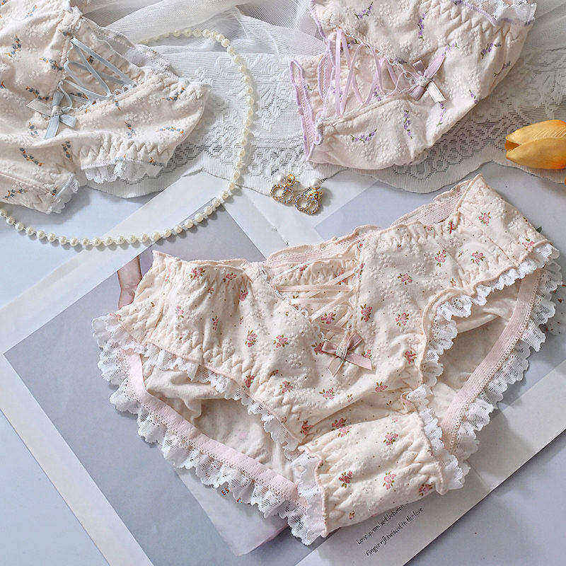 洛丽塔少女内裤碎花日系甜美花边绑带可爱蝴蝶结纯棉大码三角裤衩