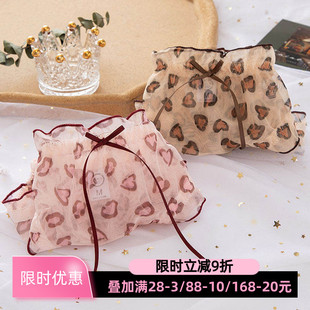 新款 日系豹纹内裤 少女性感蕾丝可爱荷叶边网纱透明低腰女士三角裤