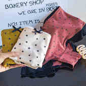 女士平角裤 日系少女纯棉裆内裤 可爱荷叶边甜美波点包臀中高腰大码