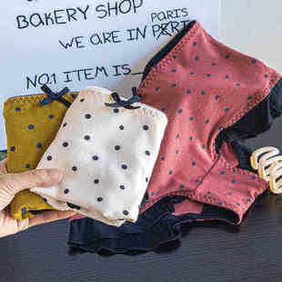 女士平角裤 日系少女纯棉裆内裤 可爱荷叶边甜美波点包臀中高腰大码