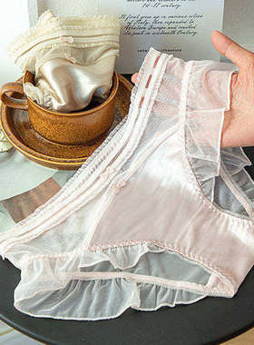 高光性感网纱内裤少女日系甜美荷叶边蝴蝶结蕾丝红色纯欲三角裤衩