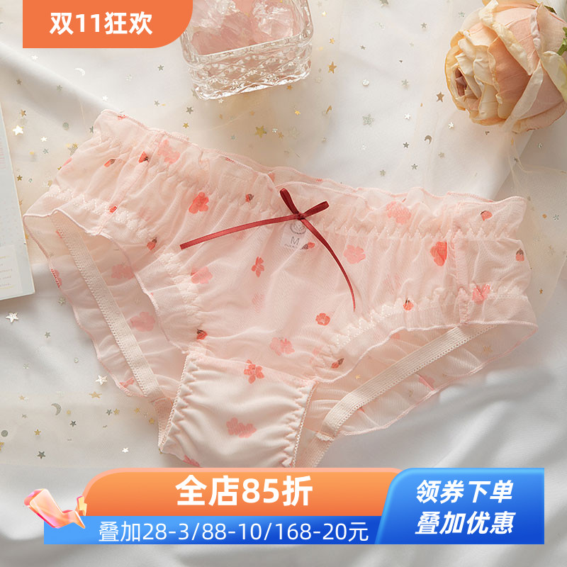 日系透明网纱荷叶边可爱风三角裤