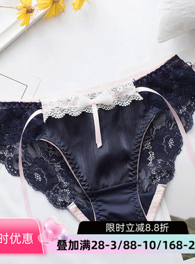 日系丝带蝴蝶结少女内裤可爱低腰大码短裤甜美蕾丝镂空性感三角裤