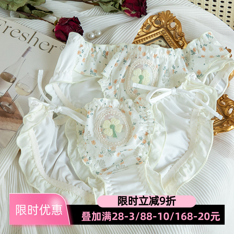 内裤女日系碎花蕾丝性感纯欲风少女田园风系带绑带2025新款三角裤