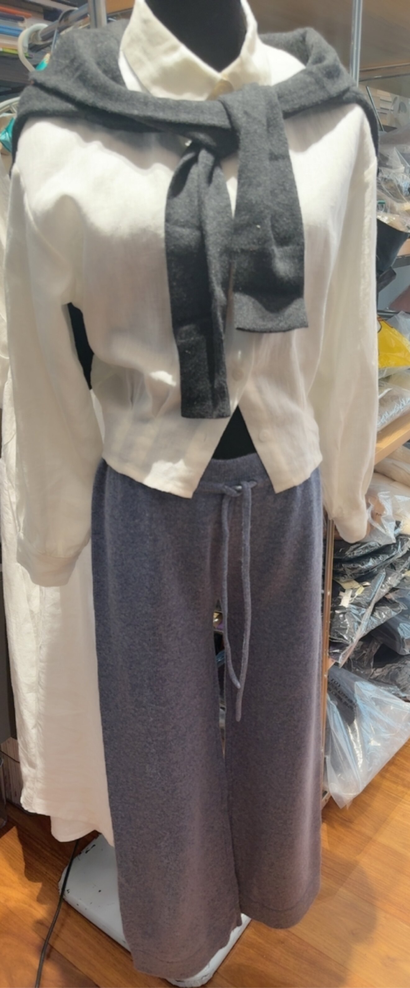 雾霾蓝色 直筒羊绒裤 百分百cashmere