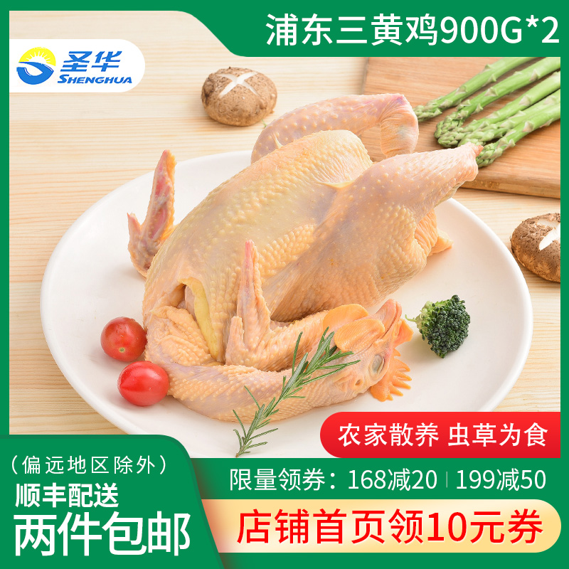 圣华浦东三黄鸡900g新鲜散养农家土鸡走地鸡整鸡生鲜冷冻 2只装！