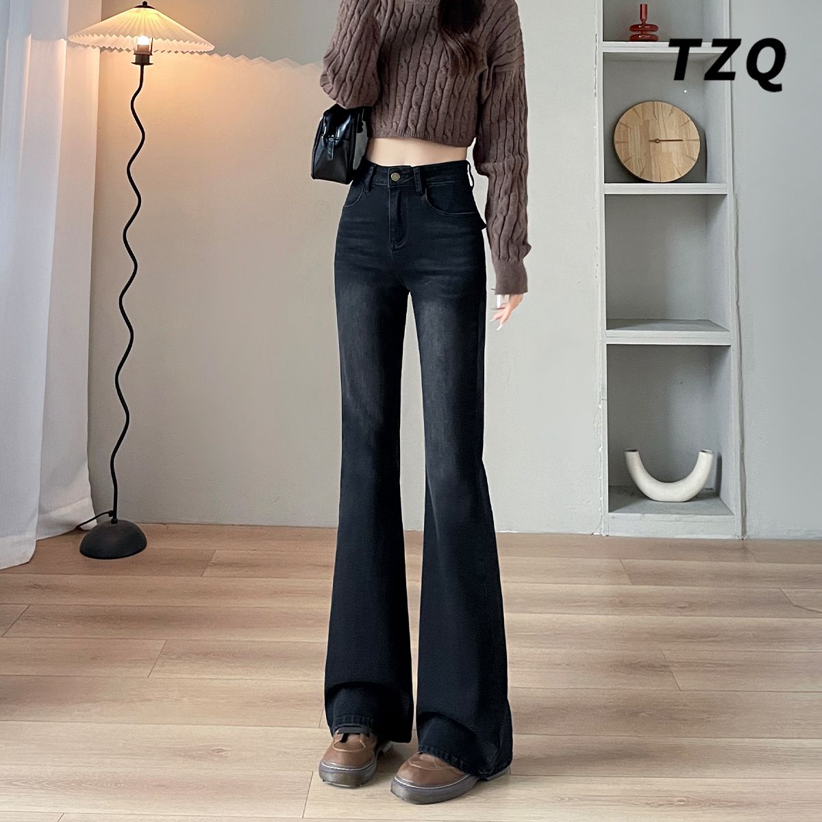 小个子修身显瘦垂感九分喇叭裤子