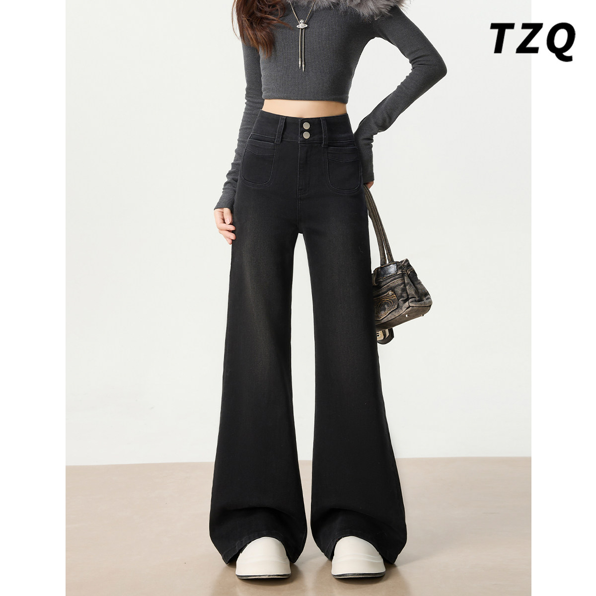 秋冬季新款小个子百搭加绒喇叭裤