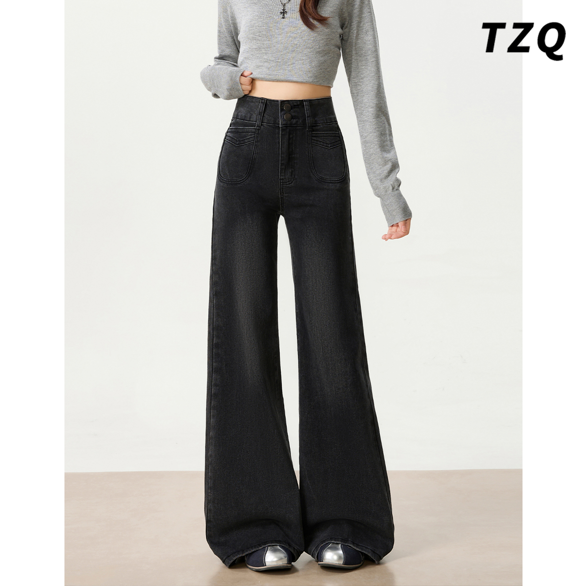 宽松显瘦不贴腿垂感弹力喇叭裤子