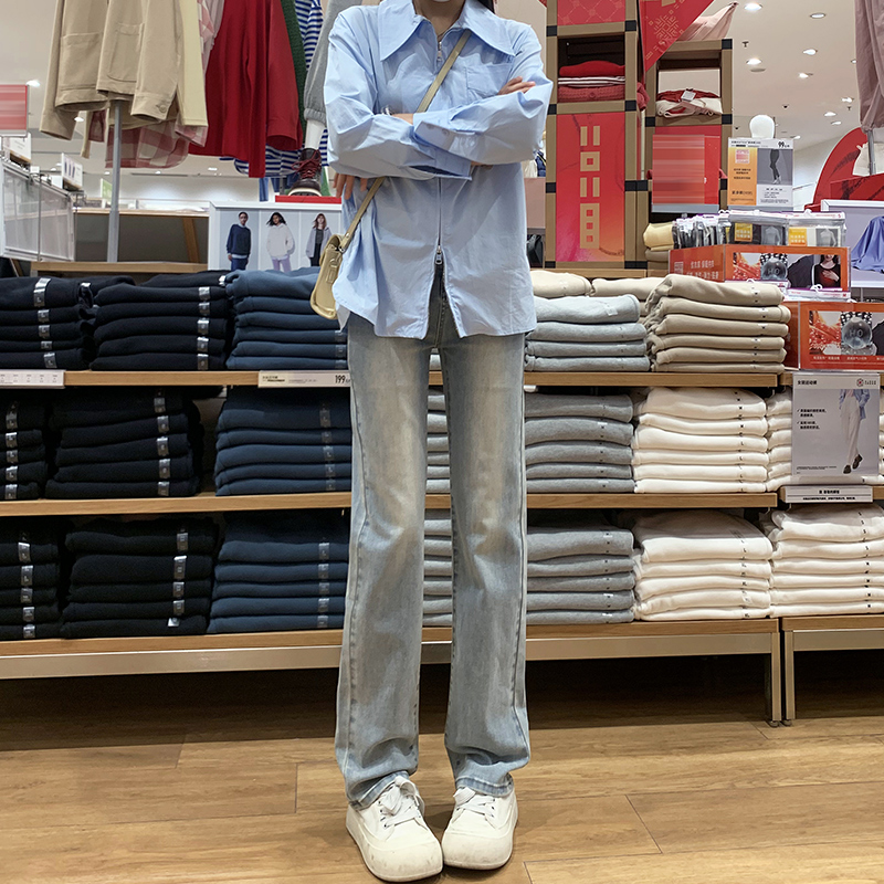 浅色直筒牛仔裤女2025早春新款小