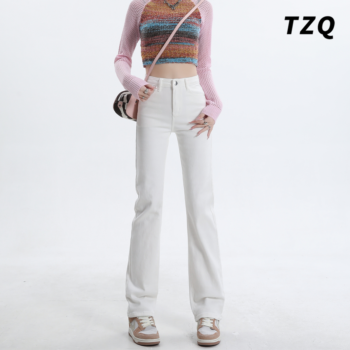 修身显瘦小个子拖地直筒烟管裤子