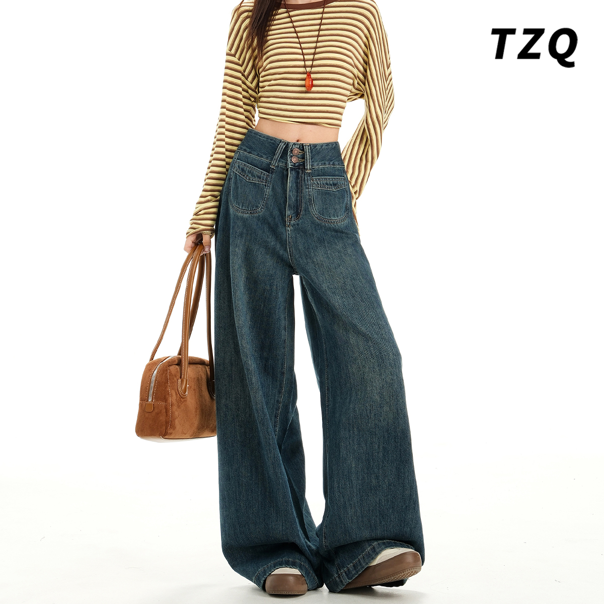 秋季冬时尚宽松显瘦直筒拖地裤子