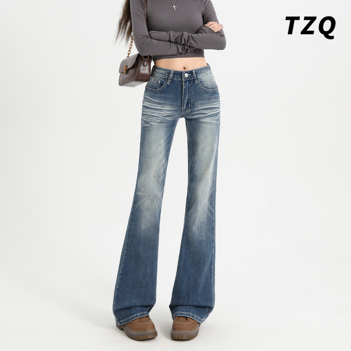 冬季加绒宽松显瘦垂感拖地喇叭裤