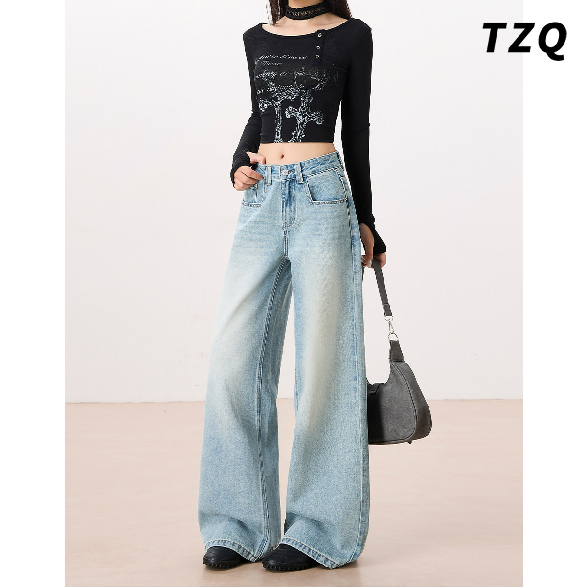 小个子浅色阔腿牛仔裤女春季新款高腰宽松显瘦百搭垂感拖地直筒裤,女装/女士精品,牛仔裤,淘宝优惠券,粉丝福利购,淘宝优惠卷