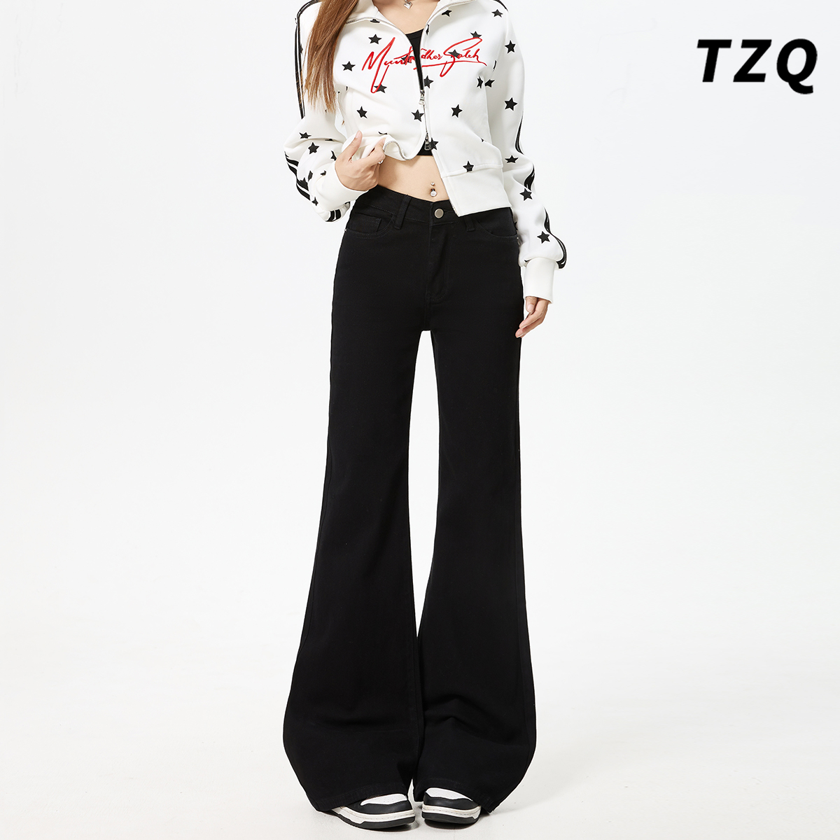 高腰宽松显瘦不贴腿喇叭拖地裤子