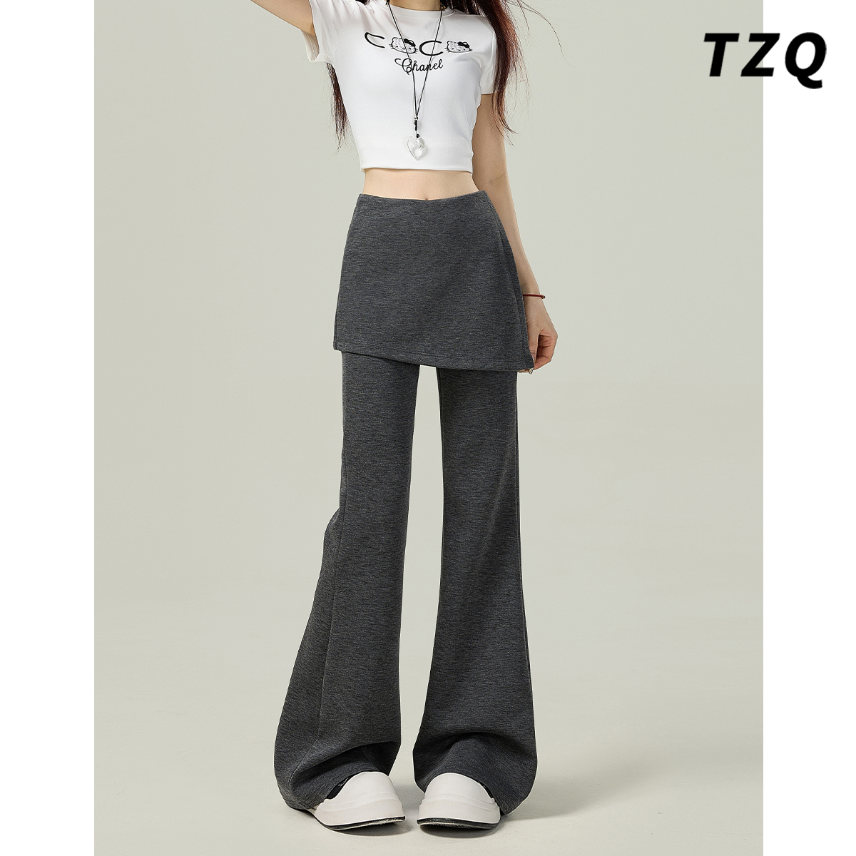 灰色屁帘微喇休闲裤女夏季2025年