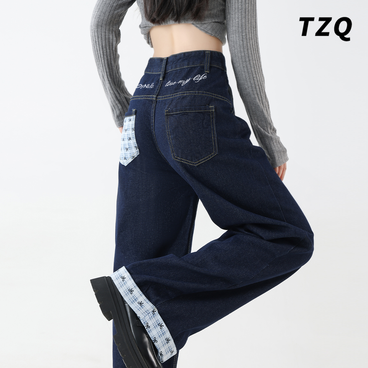 秋季美式复古显瘦垂感拖地直筒裤