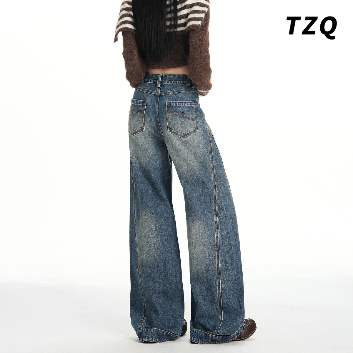 秋季新款高腰宽松显瘦直筒拖地裤