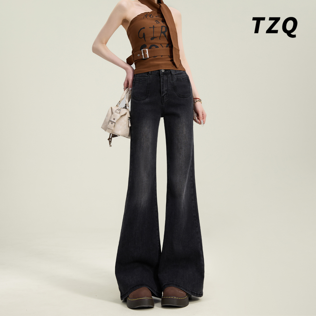 秋季新款高腰小个子不贴腿喇叭裤