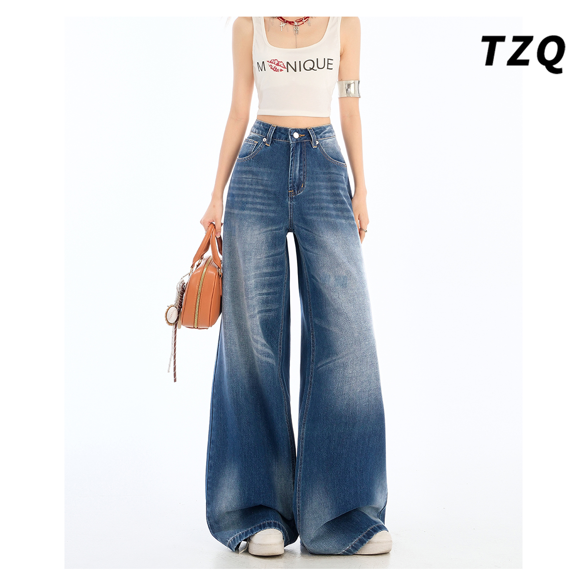 爆款辣妹高腰宽松百搭显瘦拖地裤