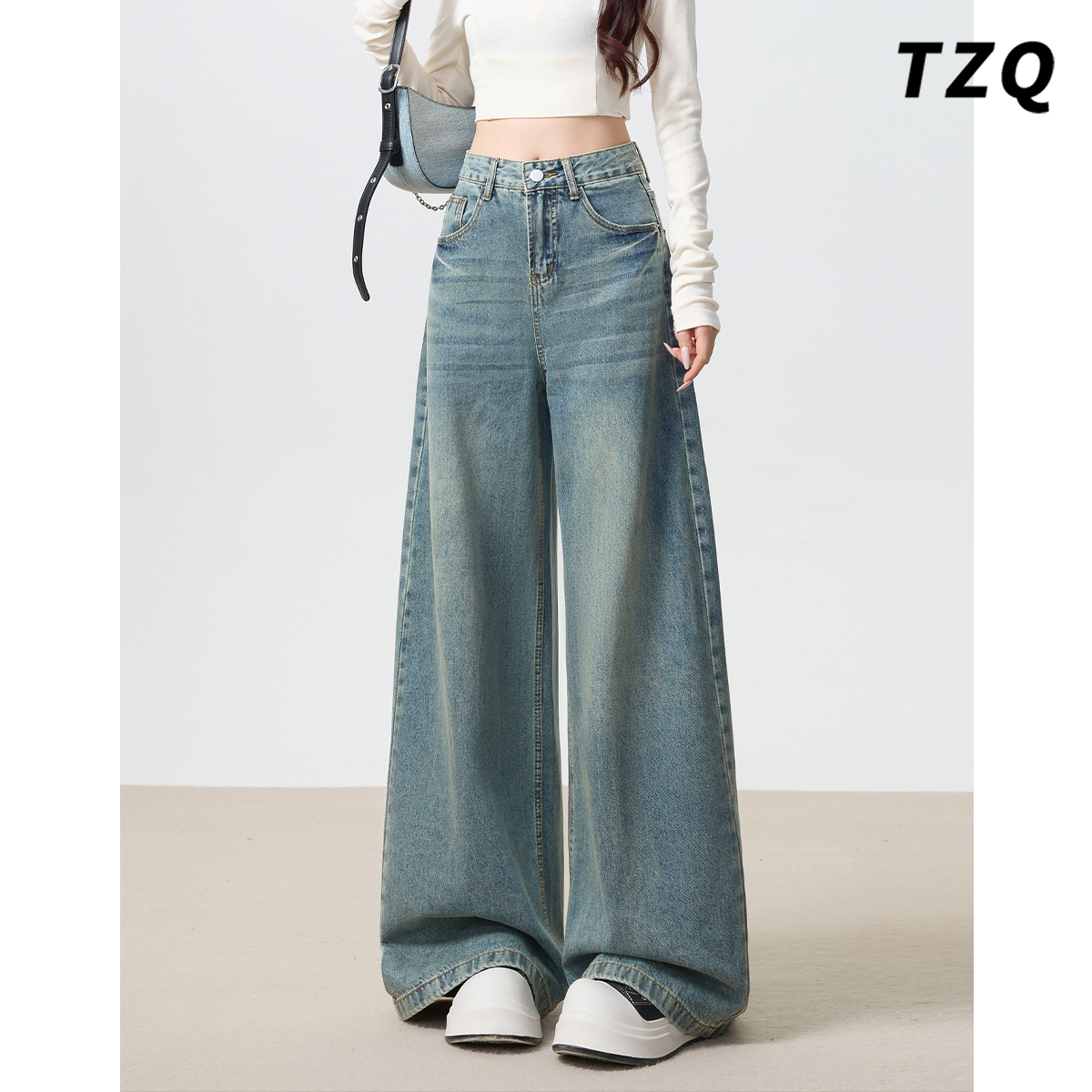 美式复古阔腿牛仔裤女2025爆款秋