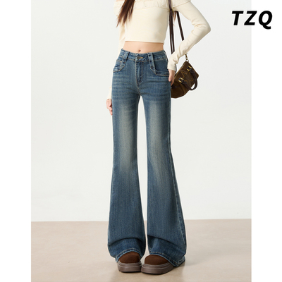 复古蓝不贴腿微喇牛仔裤女2025秋