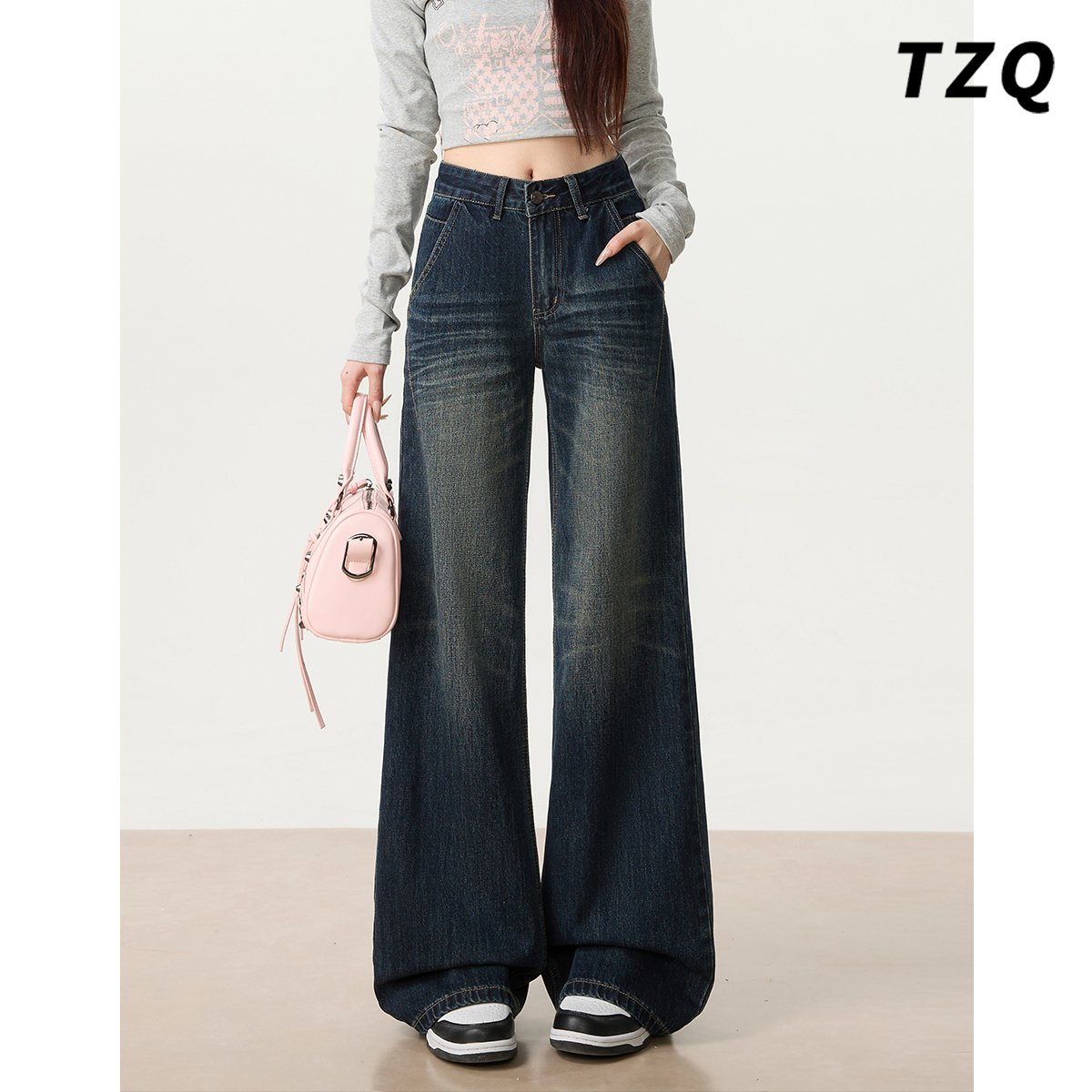 新款慵懒风松弛感宽松拖地直筒裤