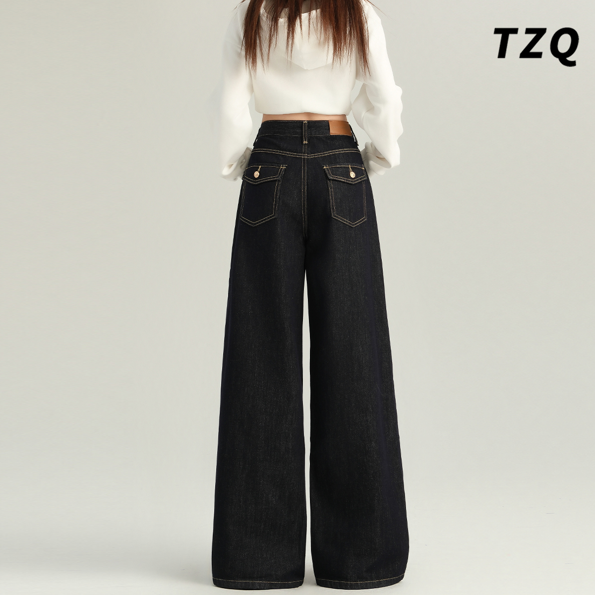 新款时尚辣妹高腰宽松垂感拖地裤