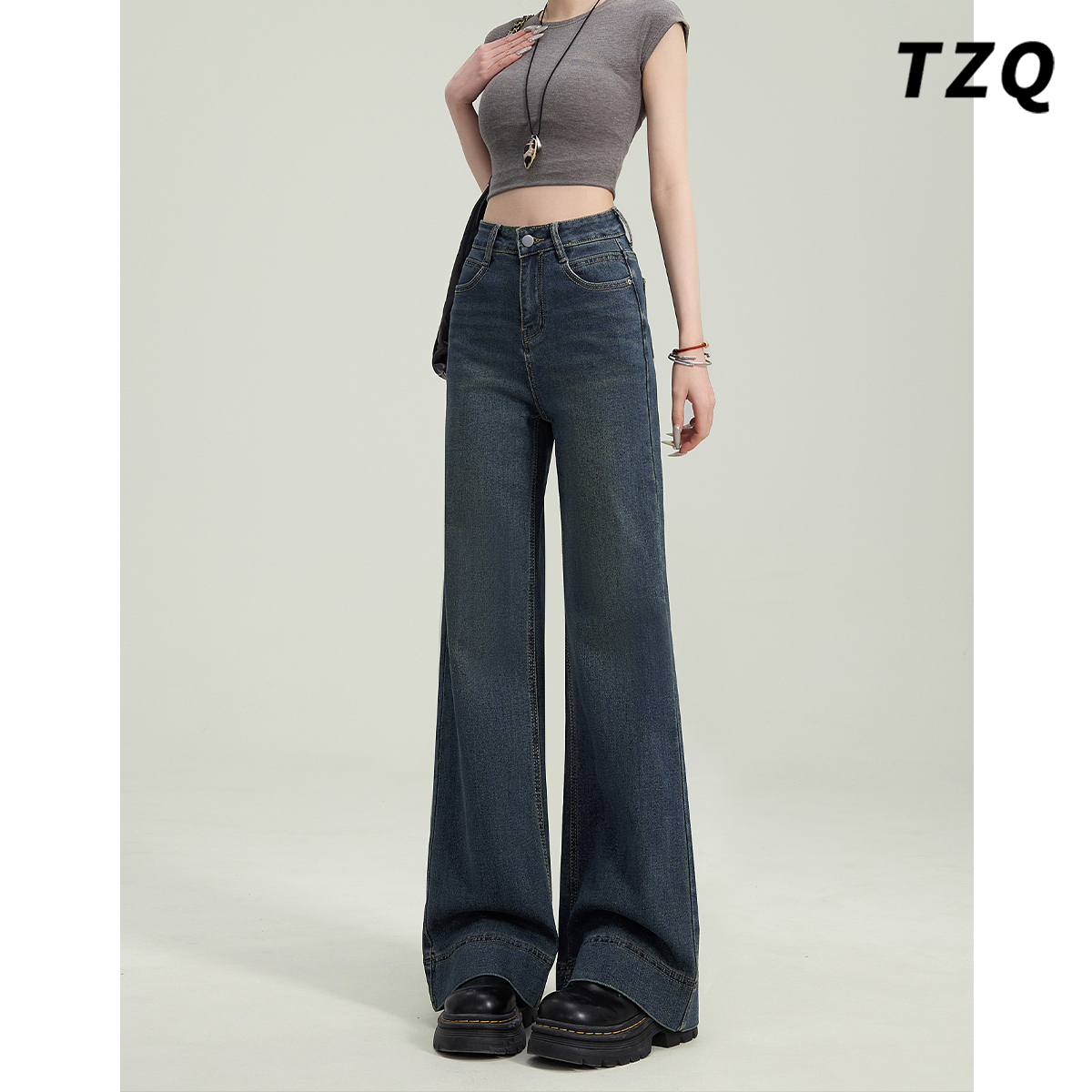 新款百搭时尚高腰显瘦拖地直筒裤